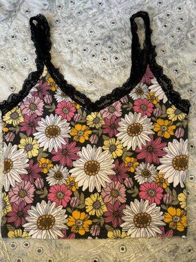 Forever 21 multicoloured floral tank top with black lace trim Size S